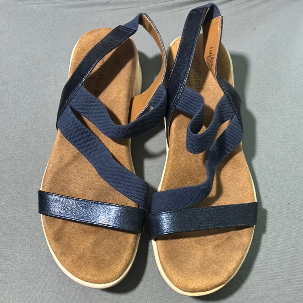 🎉SALE🎉$15🎉Comfortiva Blue and Tan Sandals with Leather Straps